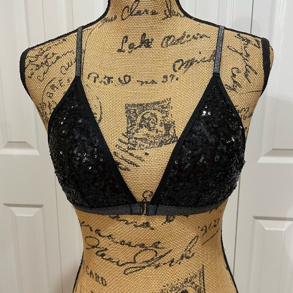 Victoria's Secret Black Sequin Bralette Sz M - Picture 1 of 16